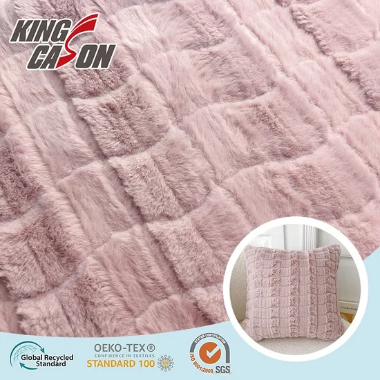 Kingcason Pink Wave Jacquard Flauschiger Kaninchen Kunstfell Stoff Textilstoff